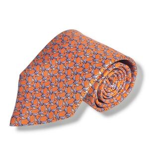 BROOKS BROTHERS Orange Silk Print Tie Blue & Grey Pigeons